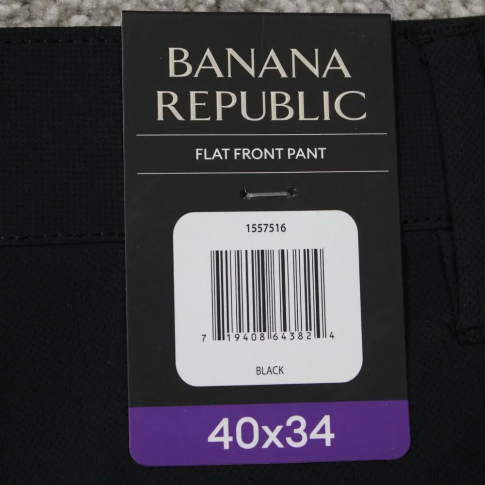 Banana Republic Pants NWT Mens 40x34 Black‎ Flat Front Straight Leg Polyester
